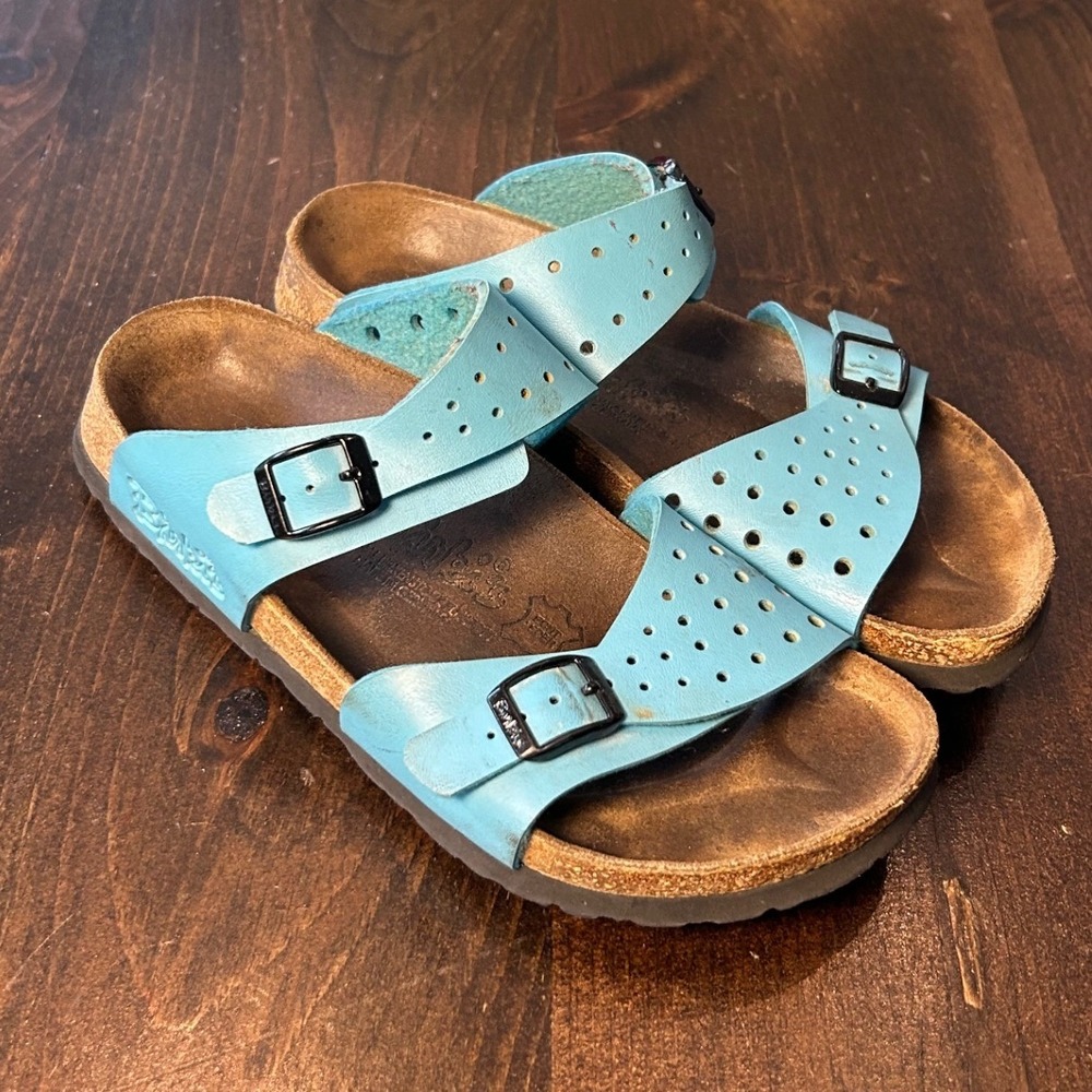 Birkenstock Birki's Salina Sandals 37 L6 M4 Blue Leather Perforated Well Worn